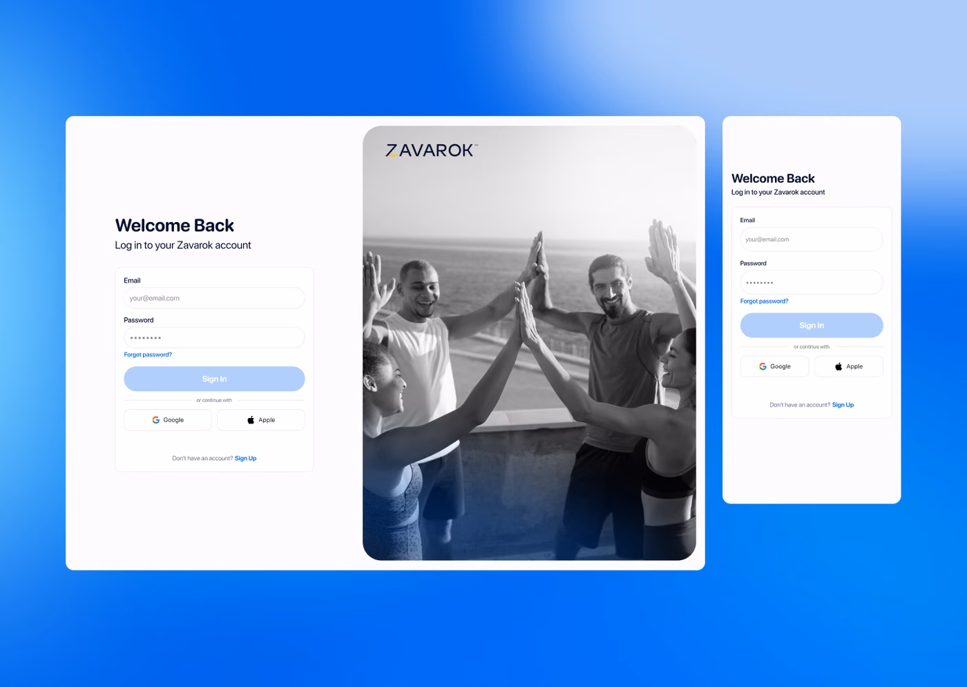 Zavarok sign-in, desktop and mobile